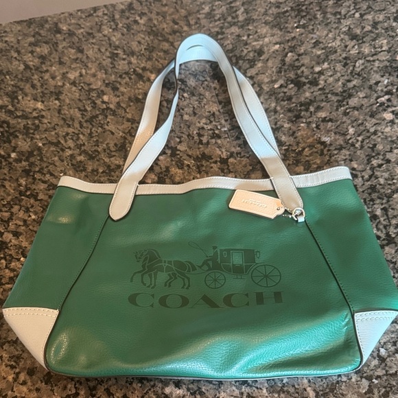 Coach color block Green Tote Bag EUC - Picture 11 of 16